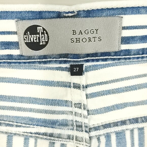 Levi's Baggy Shorts Women's 27 Blue White Stripes Denim Silver Tab - Picture 6 of 8